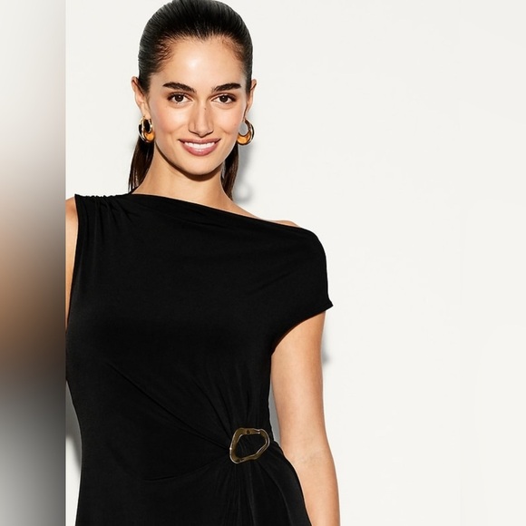 NWTS💓THE OCCASION LG💓LUSTROUS BLACK OFF SHOULDER TWIST SIDE DRESS SILVER HW - Picture 8 of 16